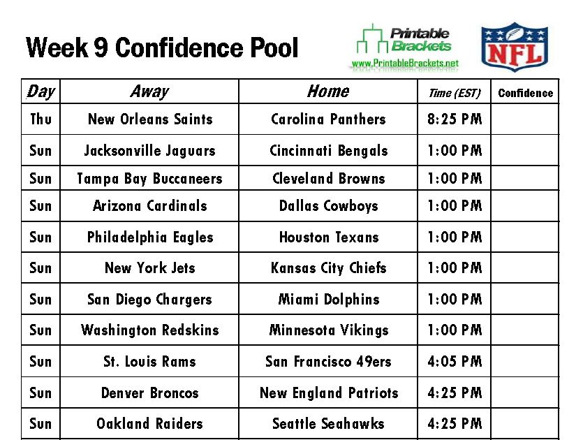 National football league match ups. Nfl Confidence Pool Football Confidence Pool
