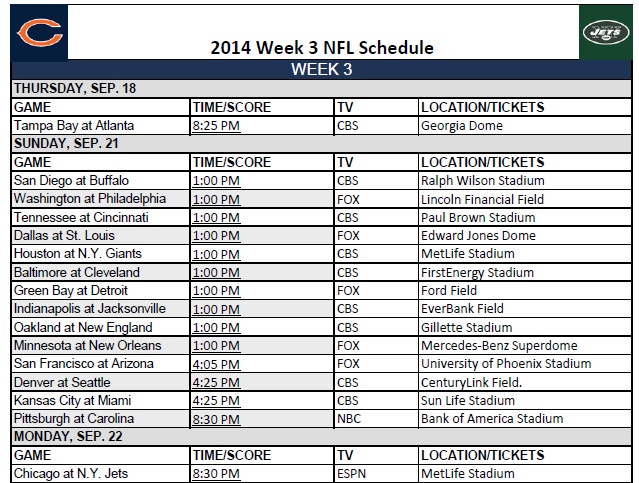Print nfl weekly pick em sheets in.pdf format. Nfl Schedule Week 3 Printerfriendly