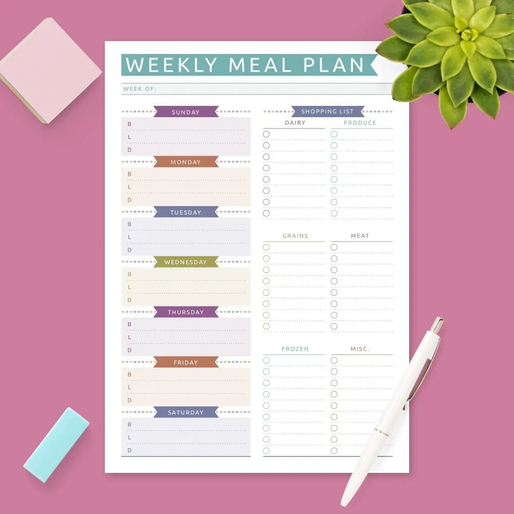 printable meal planner templates download meal plan templates