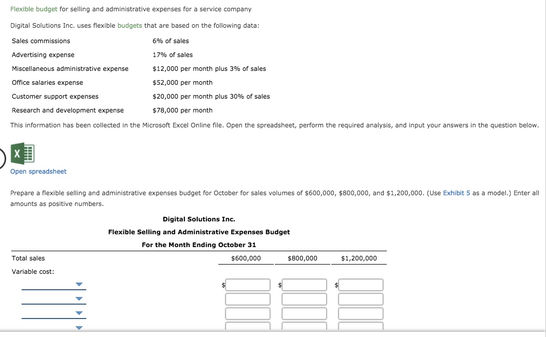 Answered: Flexible budget for selling and… | bartleby