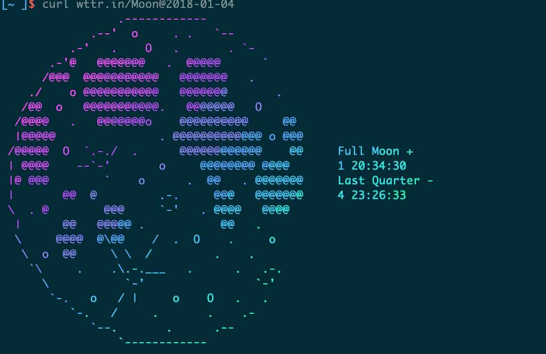 curl wttr.in/Moon@2018-01-04の実行結果画像