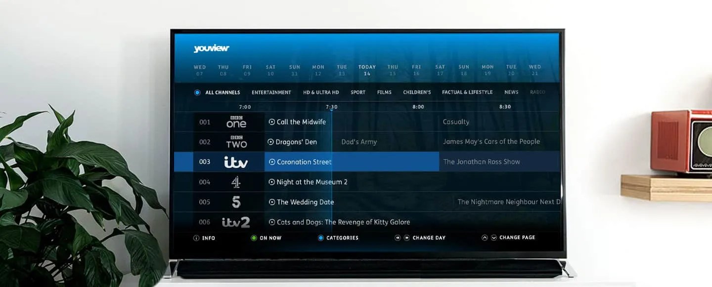 Tv with youview screen showing on tv