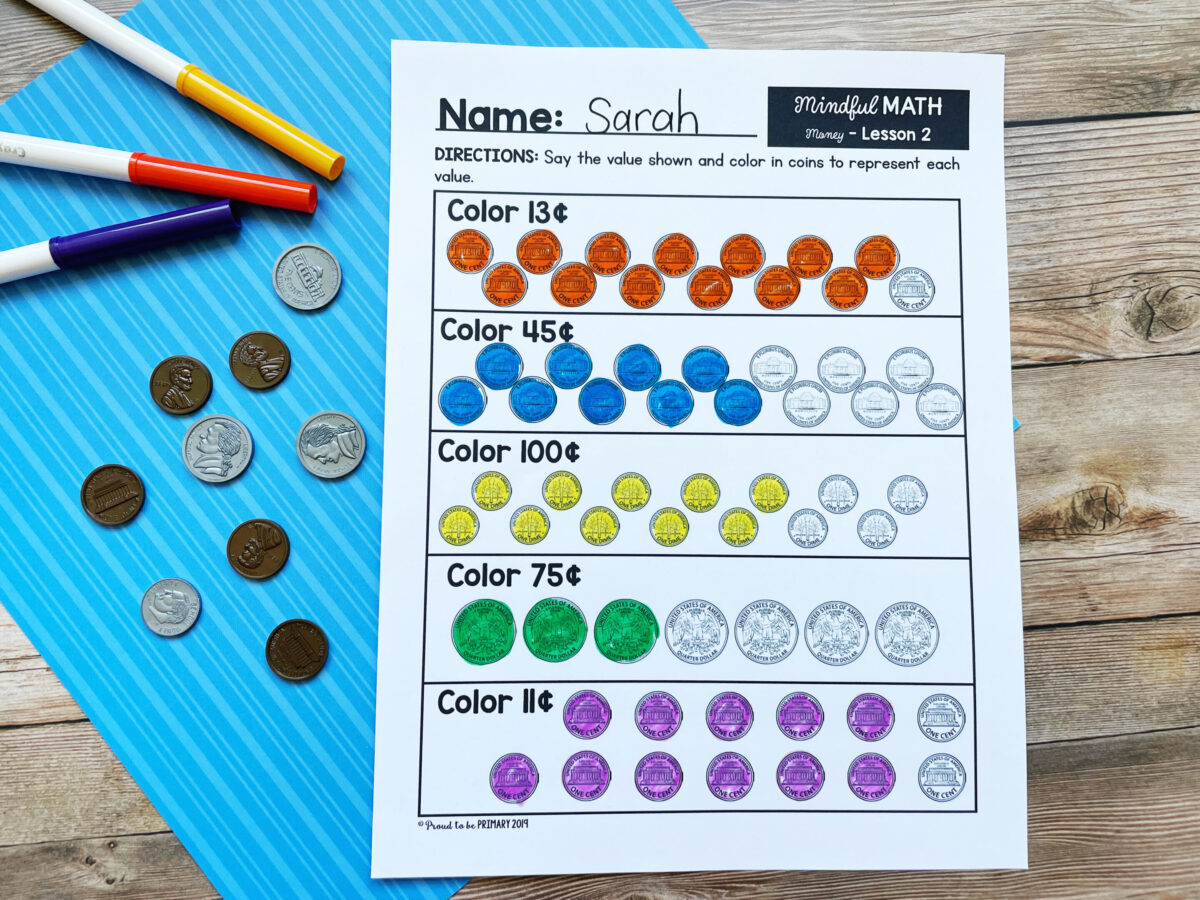 mindful math printable worksheet counting and adding coins