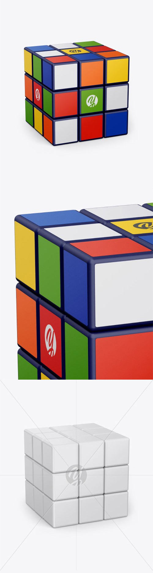 A clean mockup showing a floating cube box with three exposed sides. Glossy Rubik S Cube Mockup Mockups Free Psd Templates