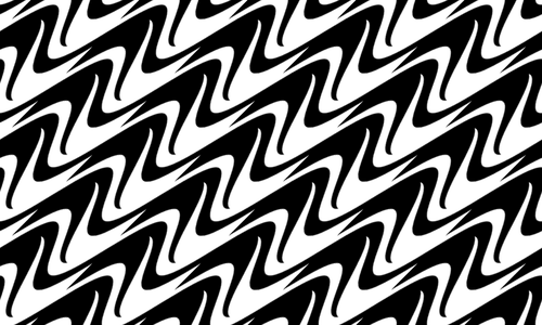 Gambar di atas merupakan salah satu contoh motif geometris hitam putih dengan bentuk dasar yang digunakan adalah segitiga. Hitam gelombang pada latar belakang putih | Domain publik vektor