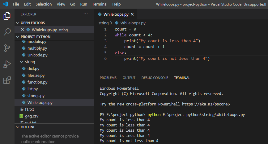 Alphabet = 'a' , 'b' , 'c' , 'd'  ; Python While Loop Example - Python Guides