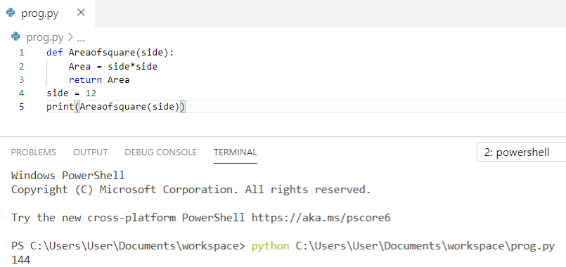 And then, it finds the square of that number using functions. Python Program To Find The Area Of Square Python Guides
