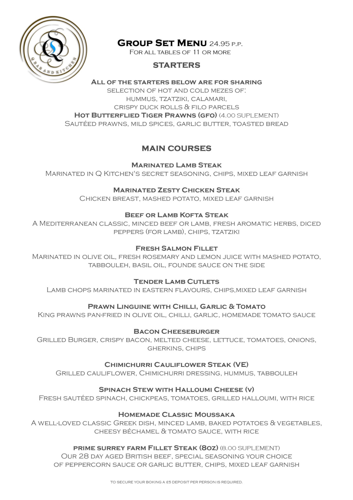 Q bar Set menu Q Bar and Kitchen