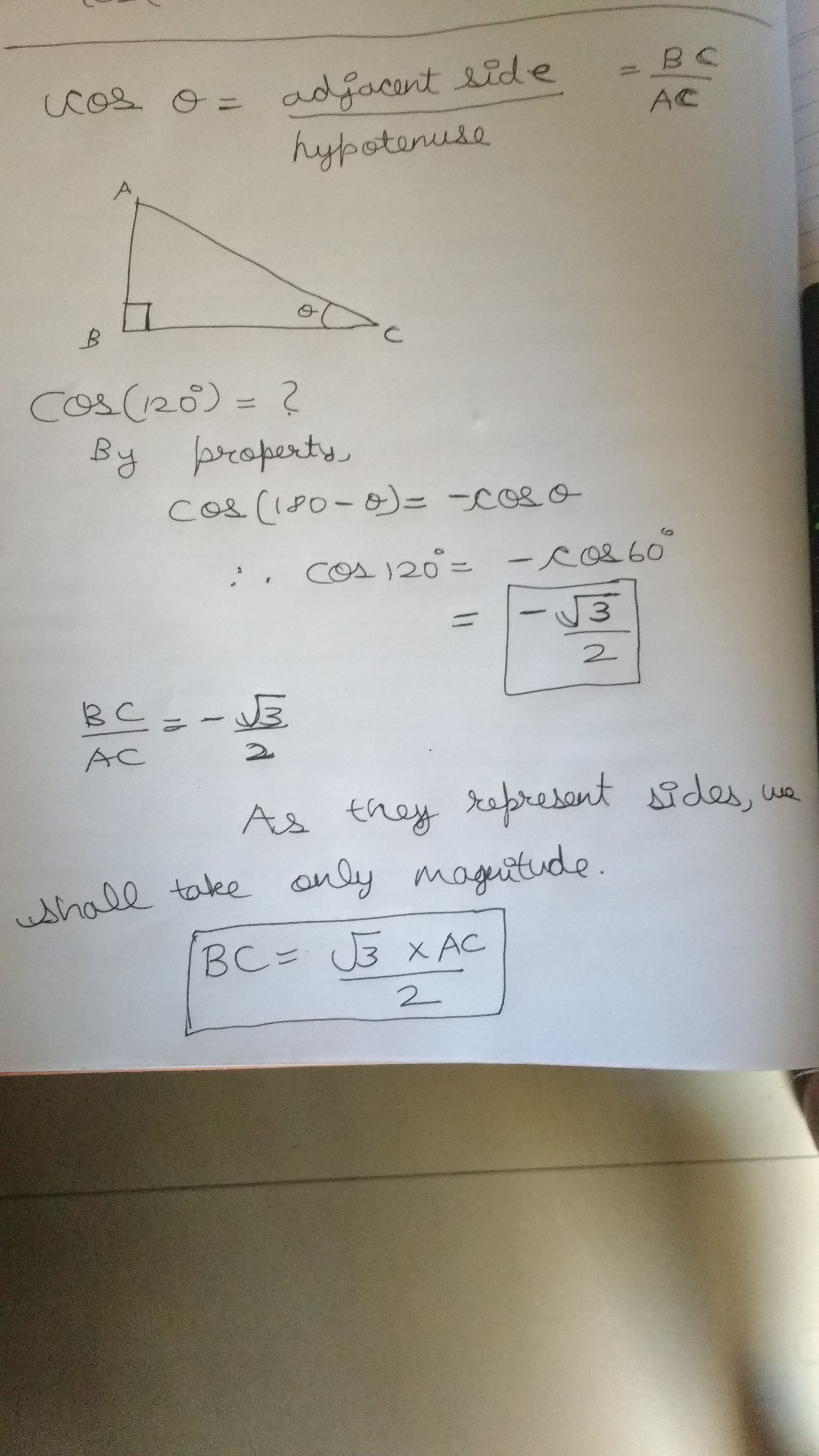 Bagaimana cara merepresentasikan cos 120 derajat pada segitiga siku-siku -  Quora