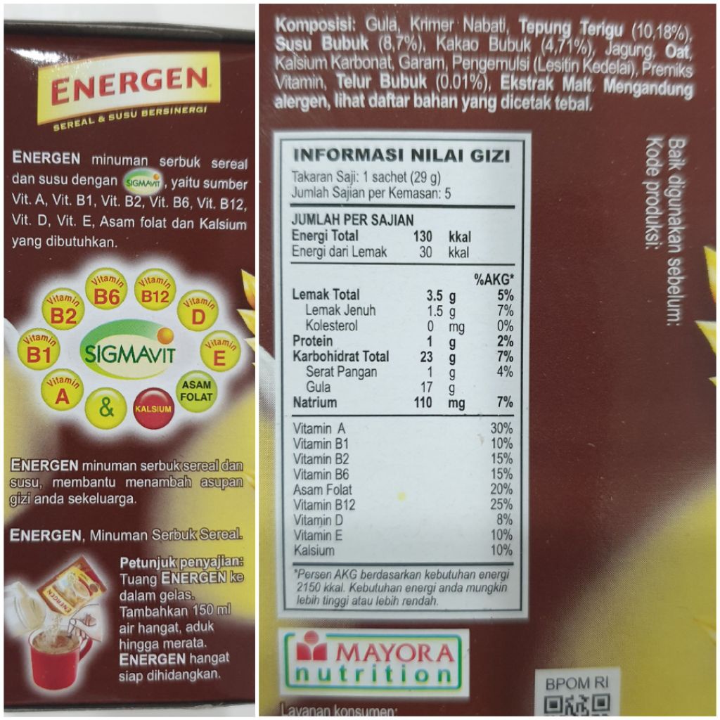 Apakah 1 bungkus Energen cukup untuk kebutuhan vitamin dalam 1 hari? - Quora