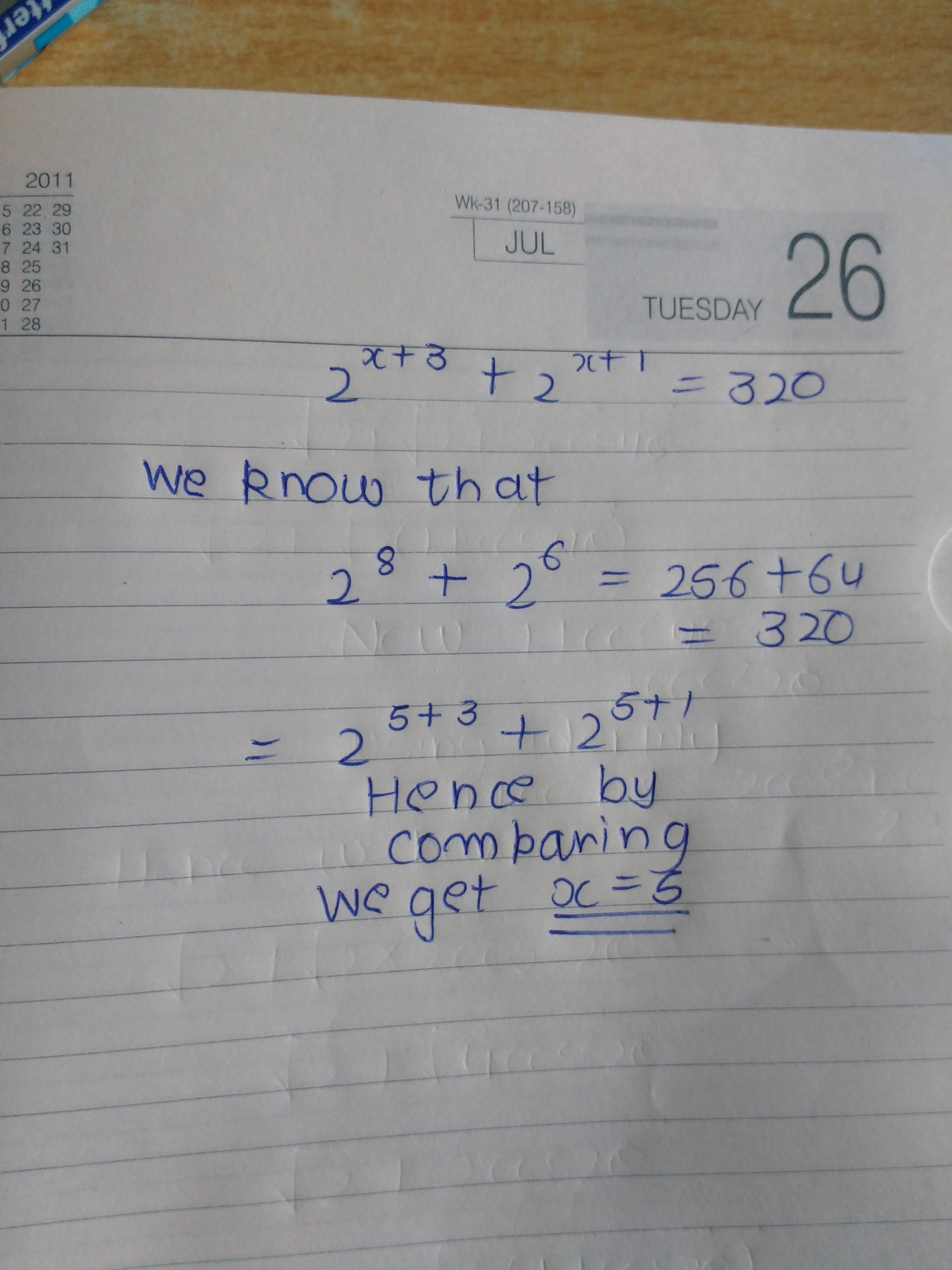 Berapakah nilai x jika (2^x+3) + (2^x+1) = 320? - Quora