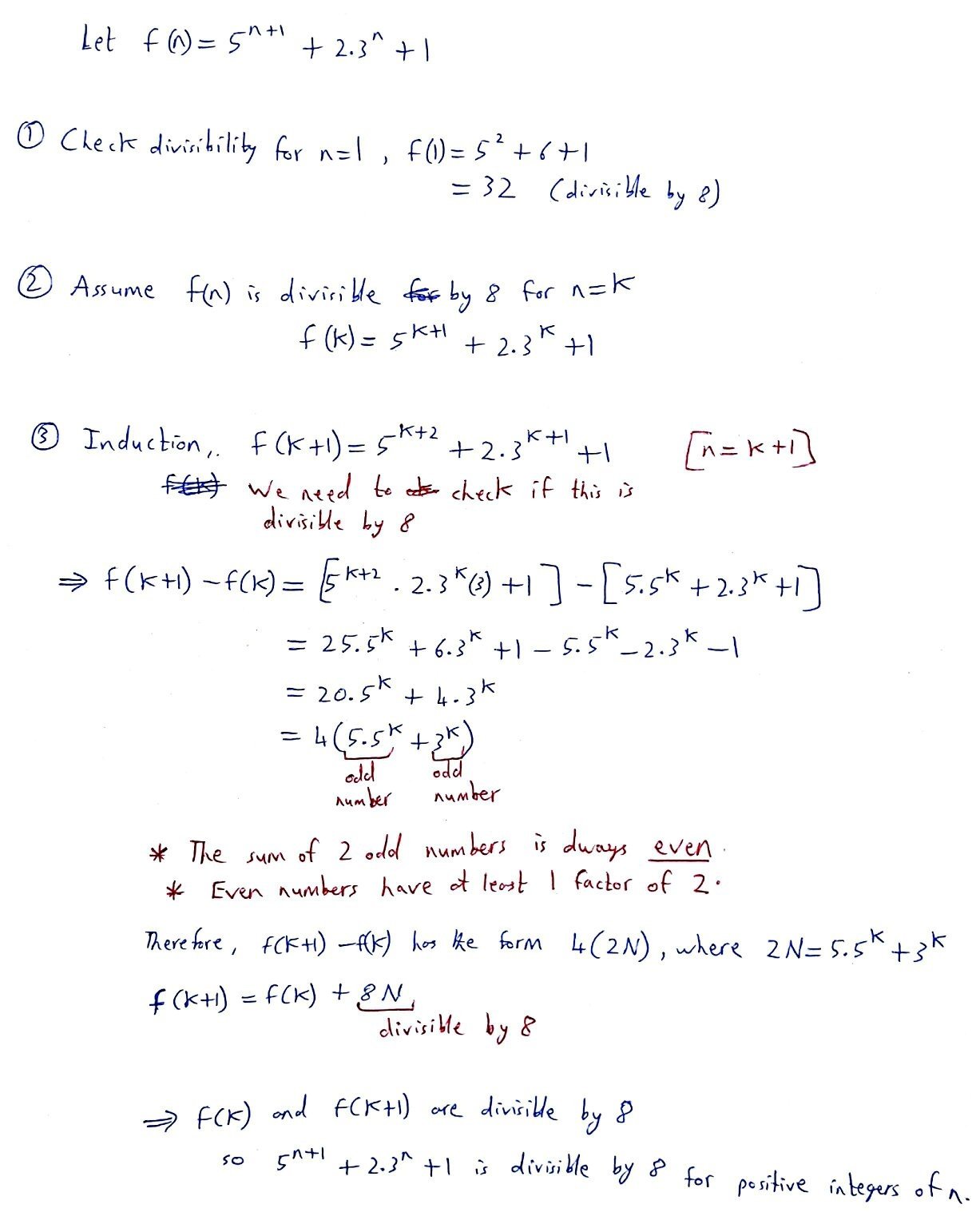 Bagaimana membuktikan bahwa 8 membagi [matematika]5^{n+1}+2(3^n)+1[/matematika]  - Quora