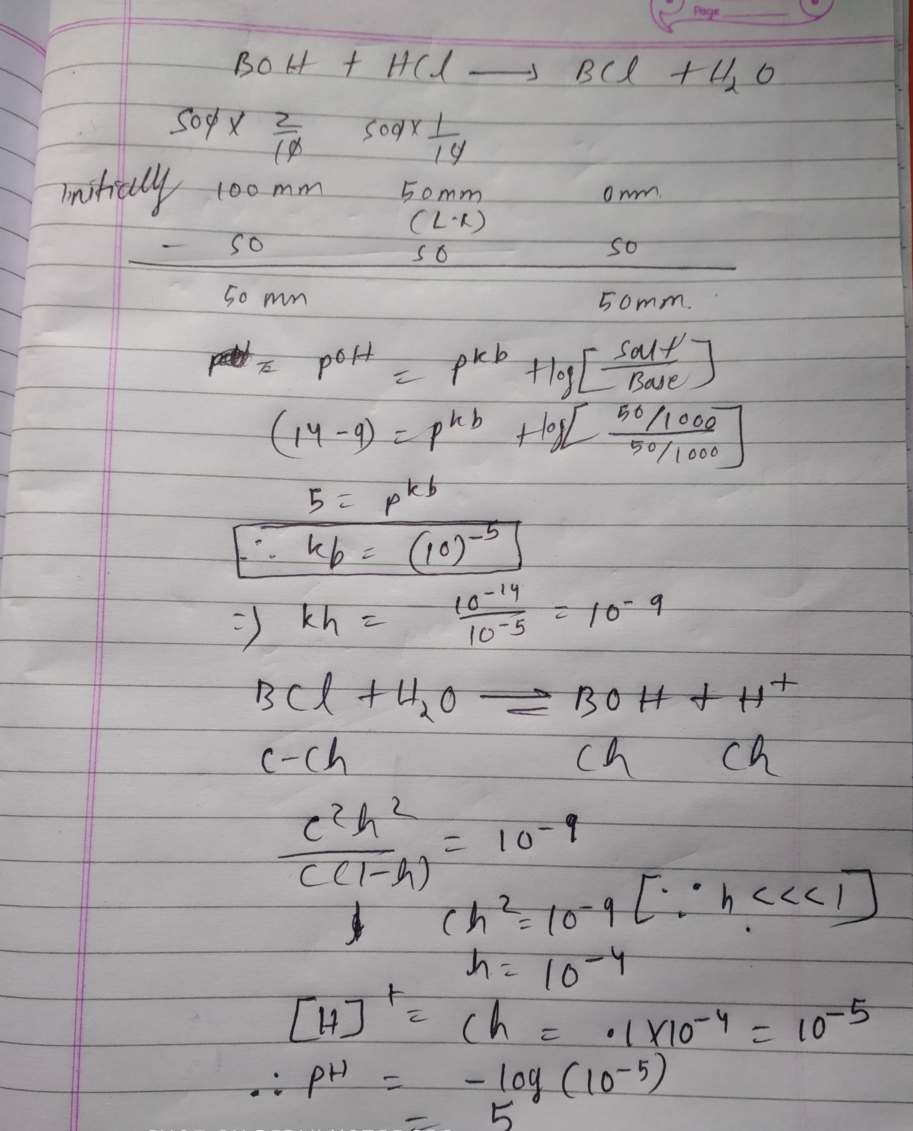 500 ml BOH 0,2M (basa lemah) dicampur dengan 500 ml HCl 0,1 M dan pH larutan  yang dihasilkan adalah 9. Berapa pH larutan BCl 0,1 M? - Quora
