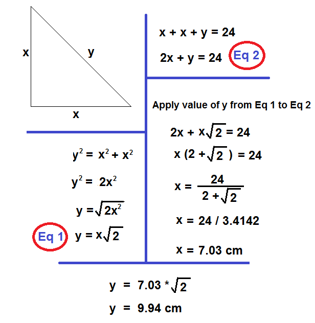 In ∆abc, ∠abc = 90°.given. The Perimeter Of An Isosceles Right Angled Triangle Is 24cm How Long Are Its Sides Quora