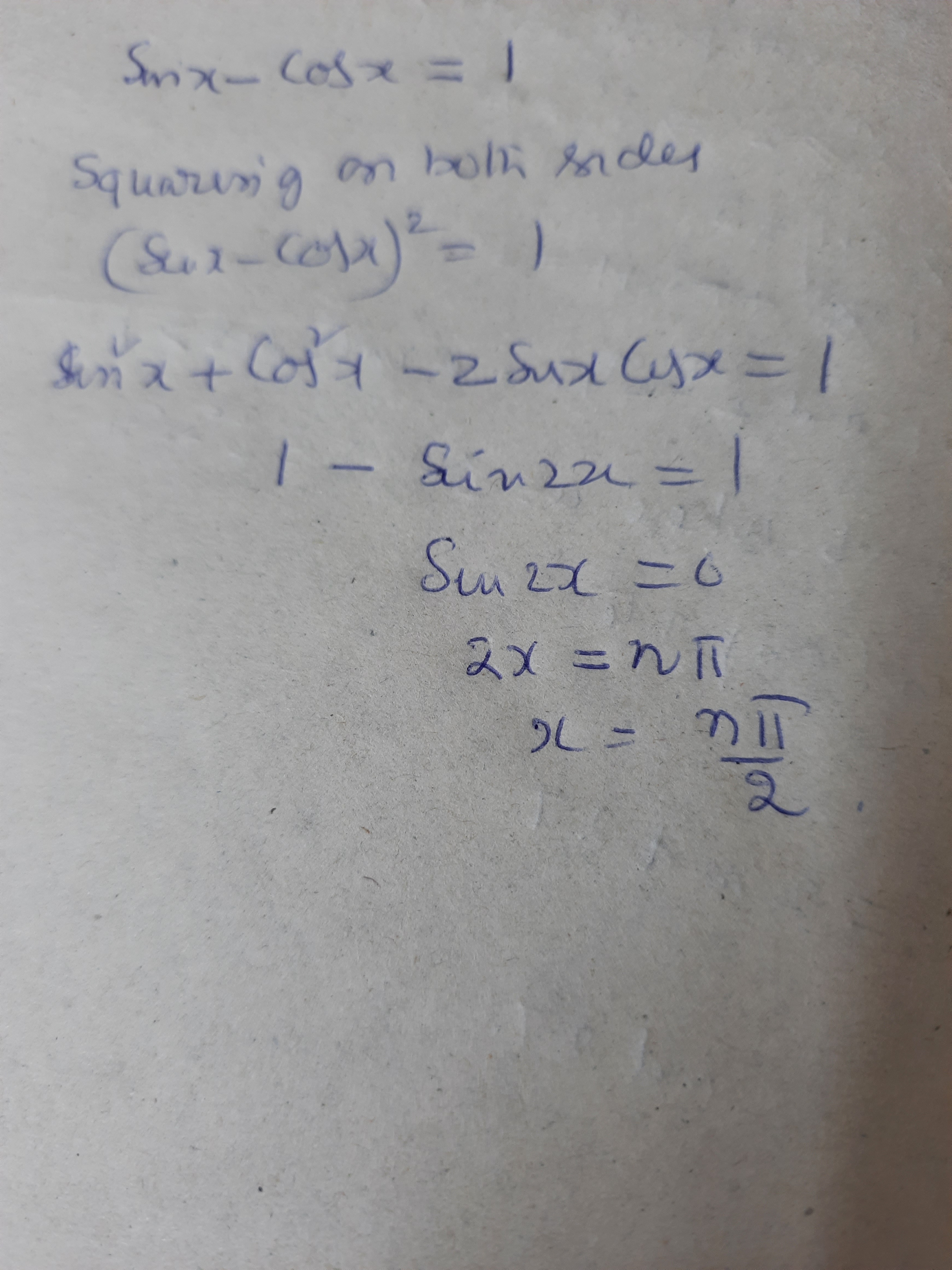 Sin x - cos x = 1. Bagaimana cara mencari x? - Quora