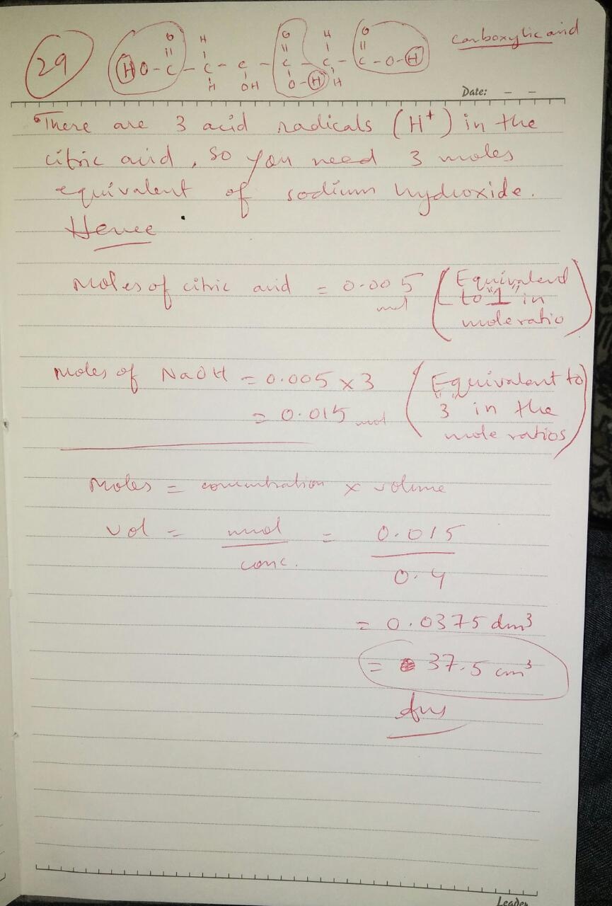 Berapa volume larutan NaoH 0,4 mol/dm3 yang diperlukan untuk menetralkan  larutan yang mengandung 0,005 mol asam sitrat? - Quora
