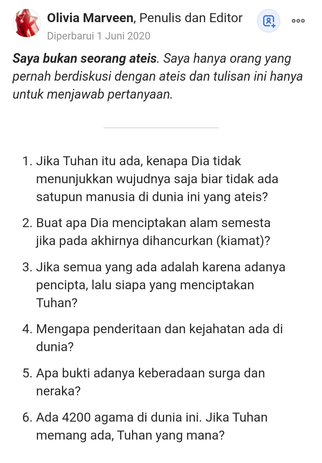 Apa pertanyaan ateis yang tidak bisa dijawab oleh orang yang beragama? -  Quora