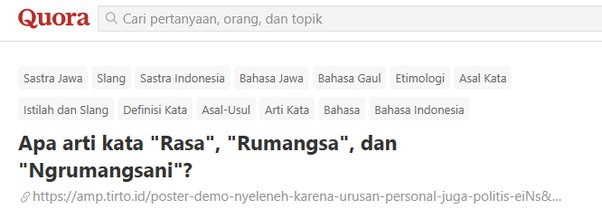 Definisi/arti kata 'tentang' di kamus besar bahasa indonesia (kbbi) adalah p 1 hal; Apa Arti Kata Rasa Rumangsa Dan Ngrumangsani Quora