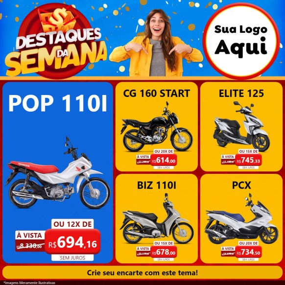 Modelo de Rede Social para Feed Facebook com o tema Destaques da Semana para Concessionaria de Motos