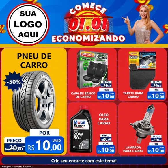 Modelo de Rede Social para Feed Facebook com o tema Comece 1º de Janeiro Economizando para Auto peças