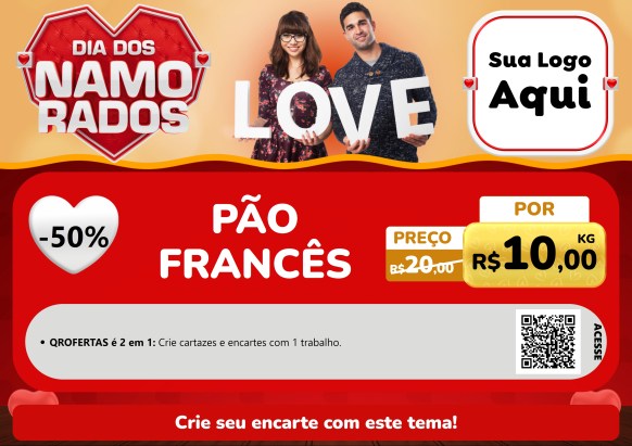 Modelo de Cartaz para Cartaz A4 Horizontal com o tema Dia dos Namorados para Padaria