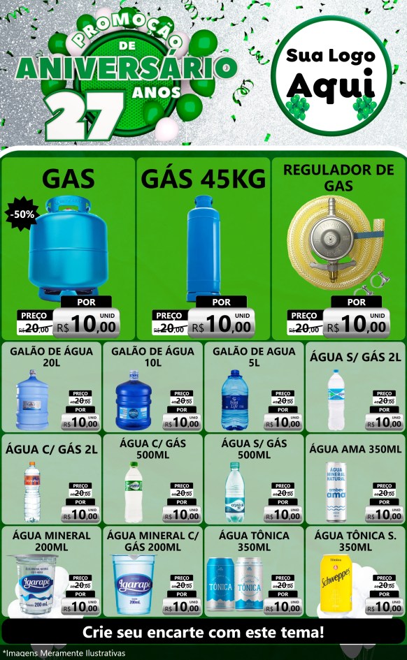 Modelo de Encarte para Encarte Grande com o tema Promoção de Aniversário - 27 Anos para Água e gás
