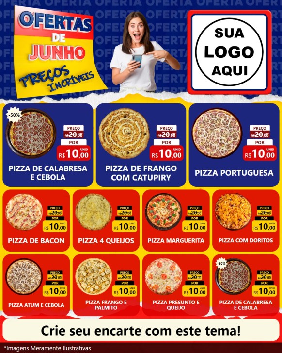 Modelo de Rede Social para Feed Instagram com o tema Ofertas de Junho - Preços Incríveis para Pizzaria