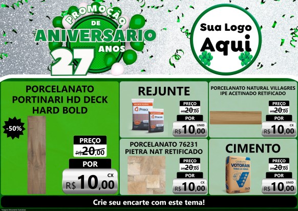 Modelo de Encarte para Encarte A4 Horizontal com o tema Promoção de Aniversário - 27 Anos para Pisos e revestimentos