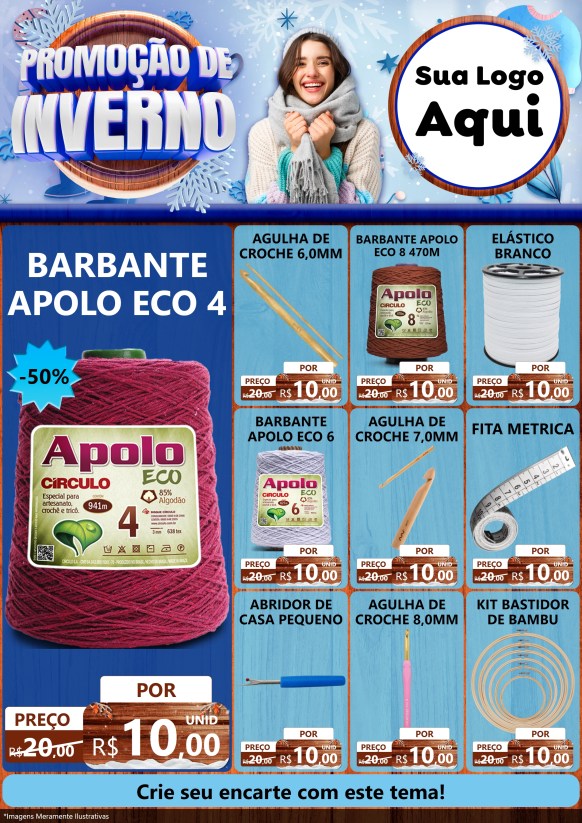 Modelo de Encarte para Encarte A4 Vertical com o tema Promoção de Inverno para Armarinho e Aviamentos