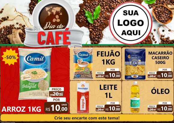 Modelo de Encarte para Encarte A4 Horizontal com o tema Dia do Café para Supermercado