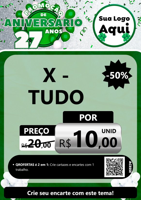 Modelo de Cartaz para Cartaz A4 Vertical com o tema Promoção de Aniversário - 27 Anos para Hamburgueria