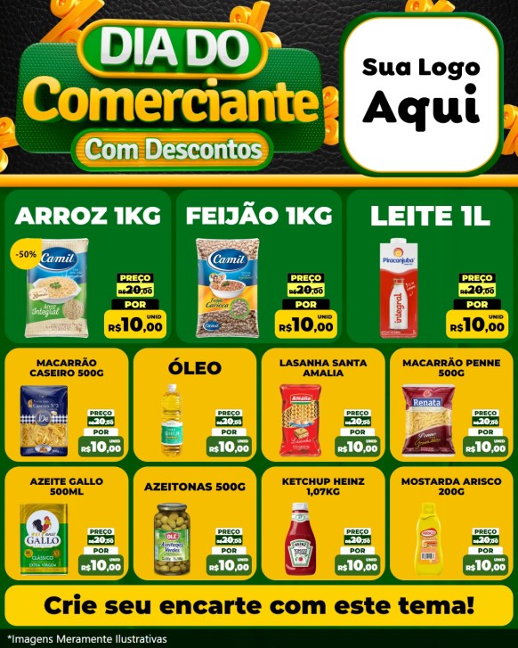 Modelo de Rede Social para Feed Instagram com o tema Dia do Comerciante com Descontos para Supermercado