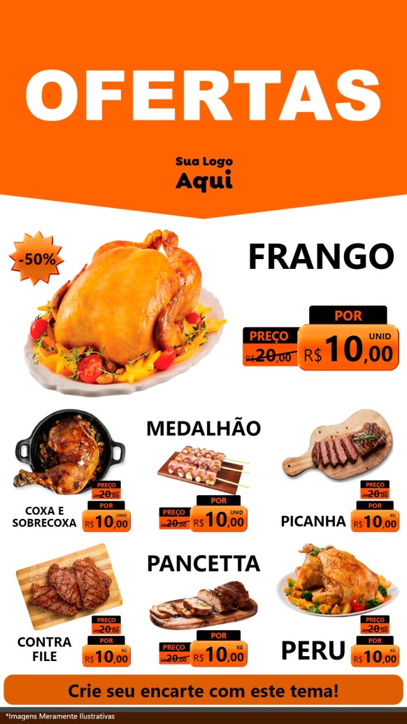 Modelo de Rede Social para Stories com o tema Ofertas Laranja Cartaz para Assados