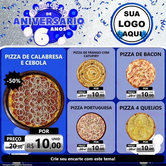 Modelo de Rede Social para Feed Facebook com o tema Promoção de Aniversário - 6 Anos para Pizzaria