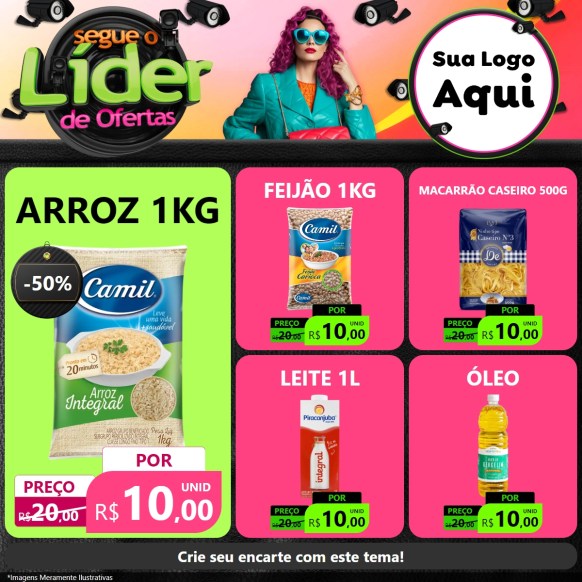 Modelo de Rede Social para Feed Facebook com o tema Segue o Líder de Ofertas para Supermercado