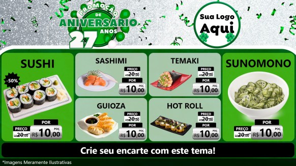 Modelo de TV para TV Horizontal com o tema Promoção de Aniversário - 27 Anos para Comida japonesa