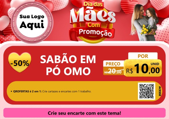 Modelo de Cartaz para Cartaz A4 Horizontal com o tema Dia Das Mães Com Promoção para Produtos de Limpeza