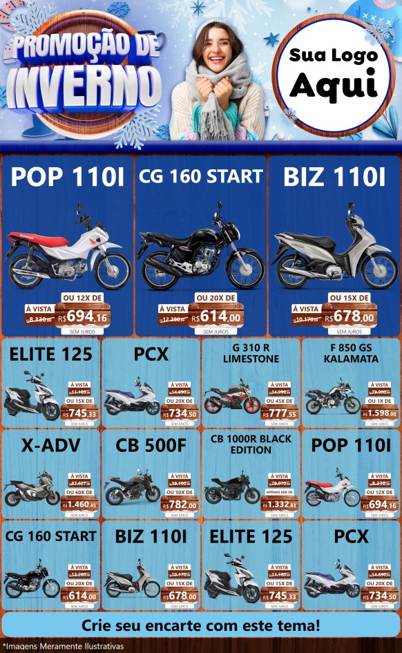 Modelo de Encarte para Encarte Grande com o tema Promoção de Inverno para Concessionaria de Motos