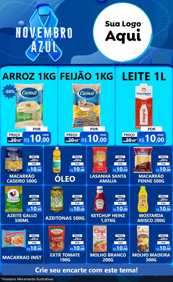 Modelo de Encarte para Encarte Grande com o tema Novembro Azul para Supermercado