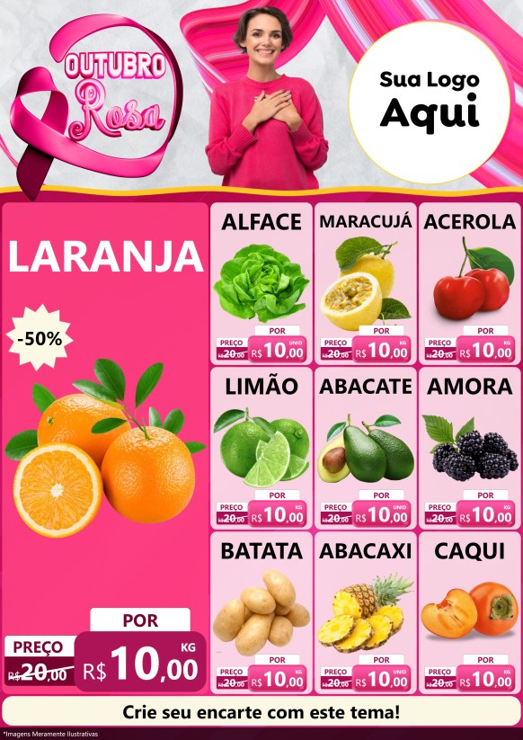 Modelo de Encarte para Encarte A4 Vertical com o tema Outubro Rosa para Hortifrúti