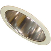 8017-3, 6" Chrome Stepped Baffle Trim, White flange, for sloped ceilings - QuantaLight