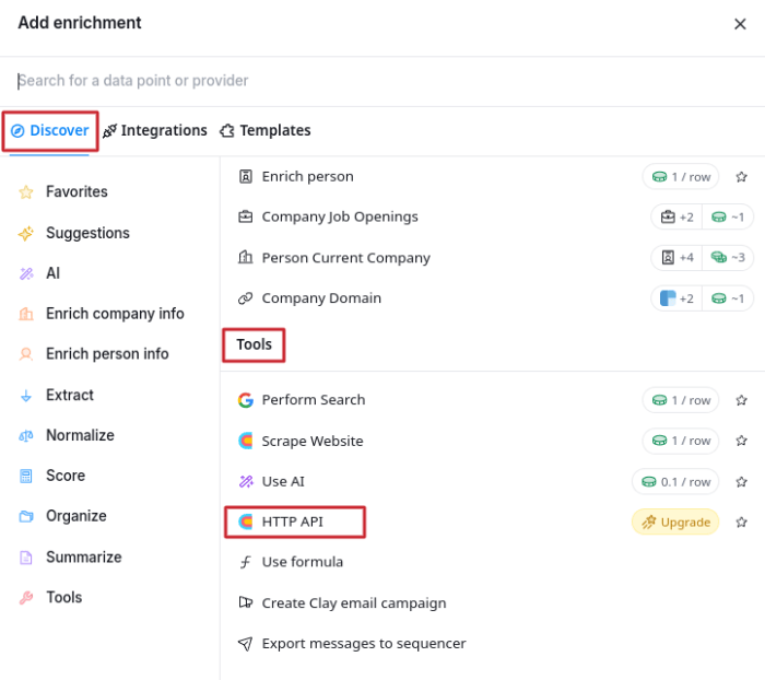 Clay external api documentation push data to table