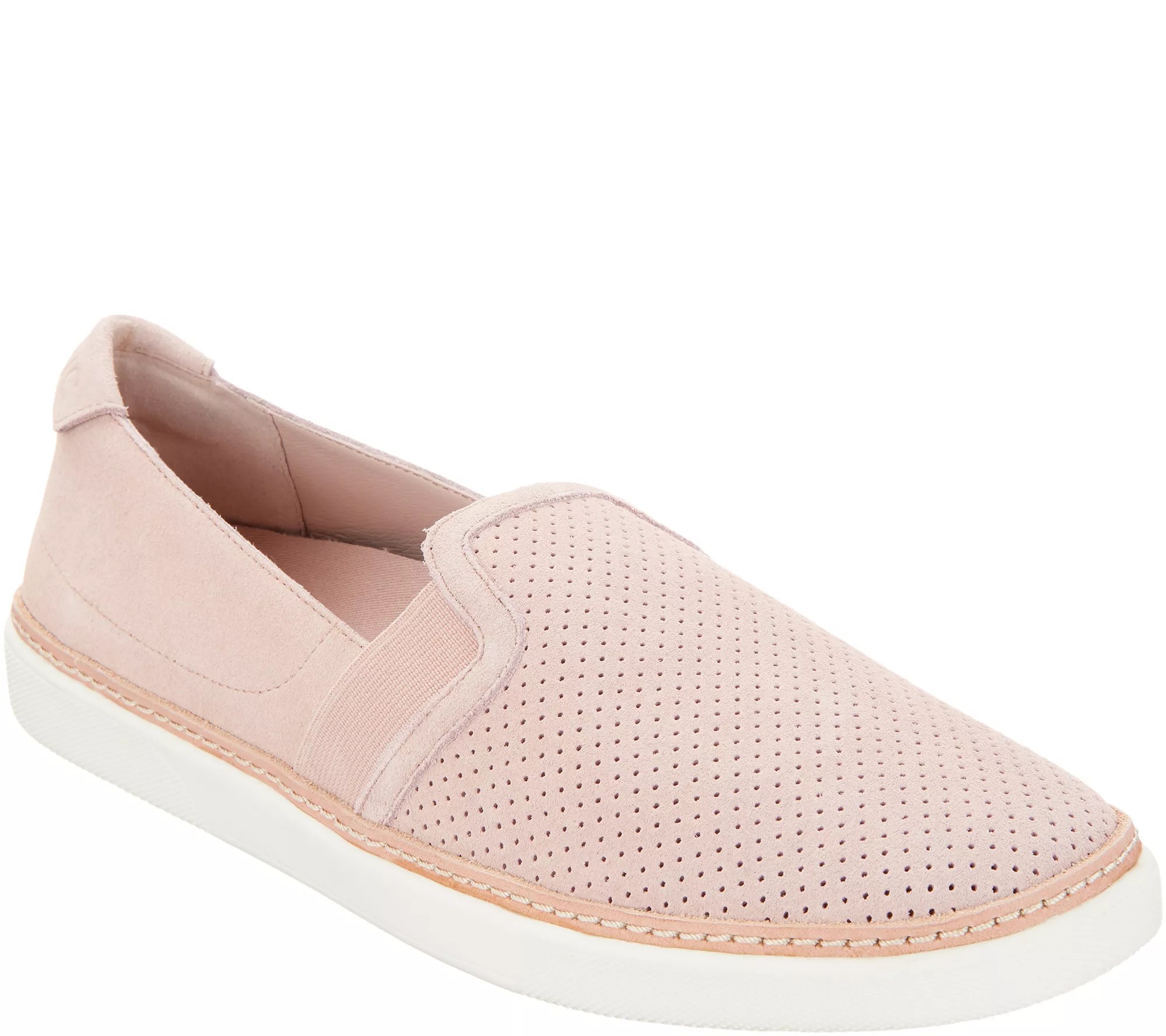 Moving on to shoes, qvc has footwear from a bunch of quality brands. Vionic Perforated Suede Slip-Ons - Malina - QVC.com