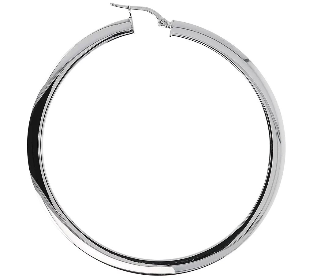 Italian Silver Polished 21/4" Round Hoop Earrings