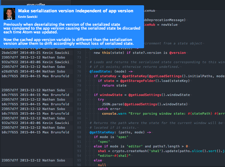 Github Josa42 Atom Blame Show Git Blame As A Gutter In Atom Editor