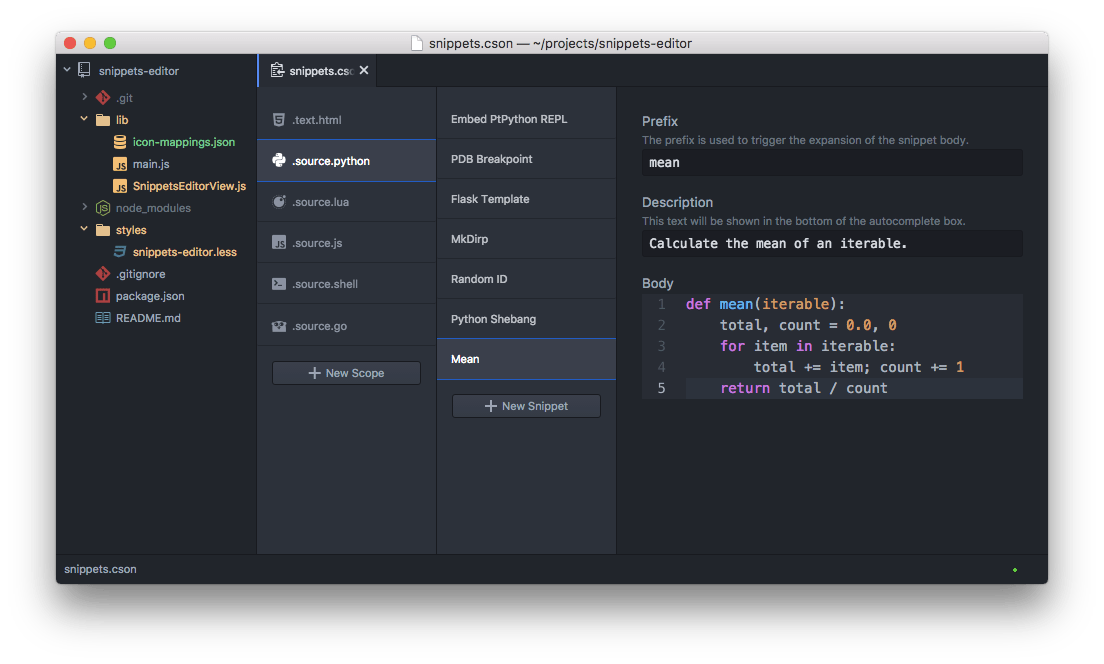 Snippets Editor
