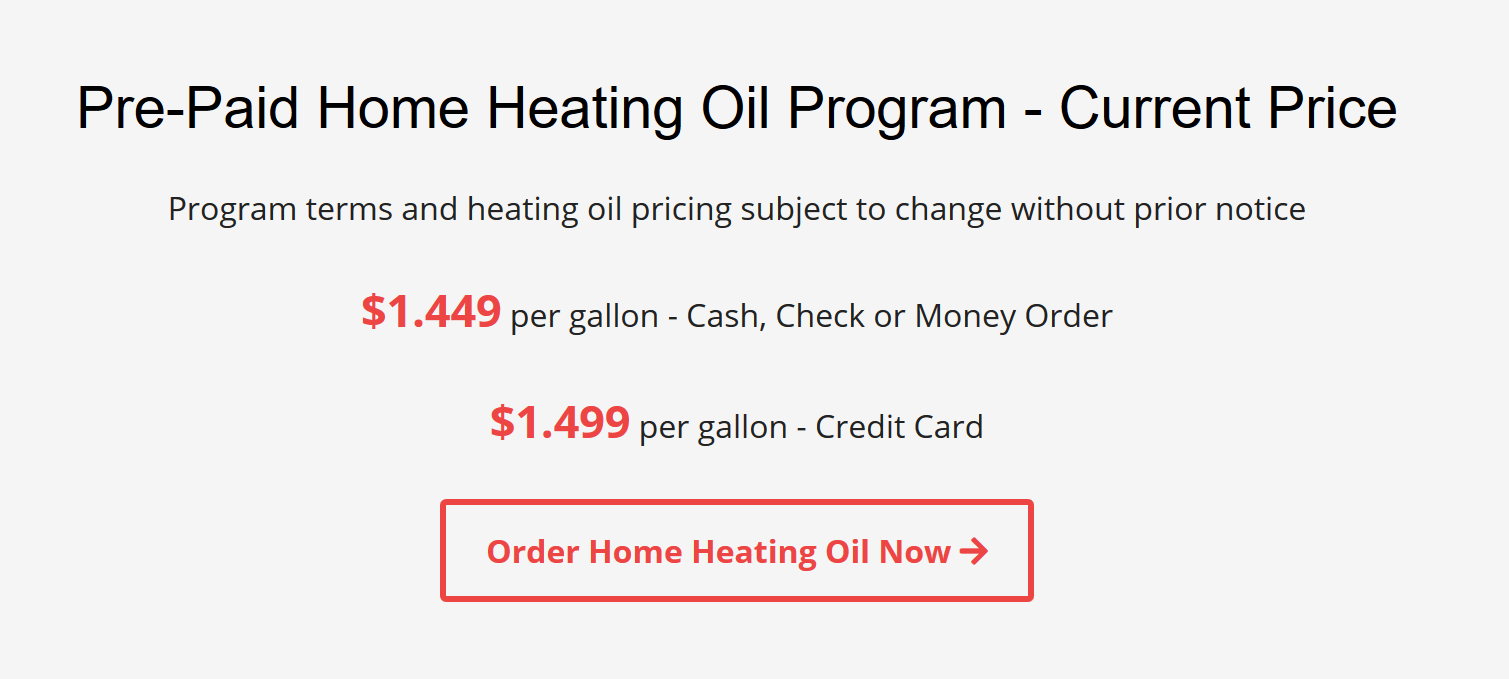 Fuel oil prices shown on a website