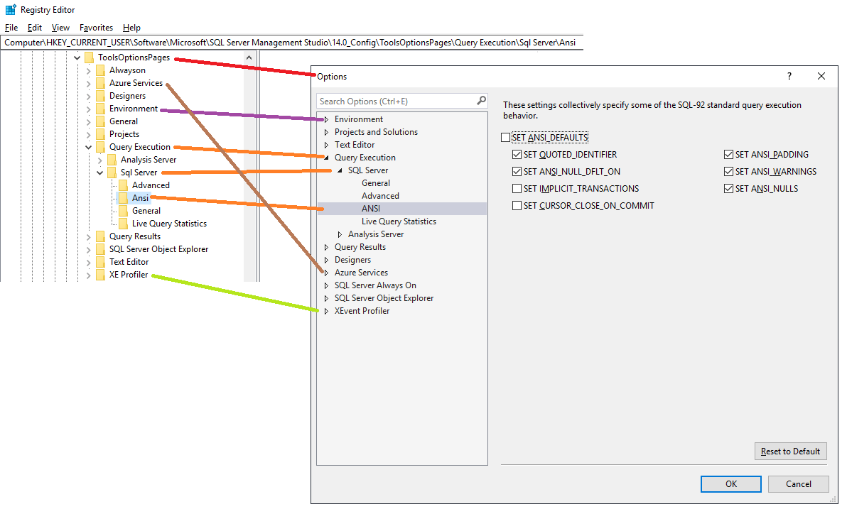 Registry Hkey Current User Software Microsoft Sql Server Management Studio V V Config Toolsoptionspages