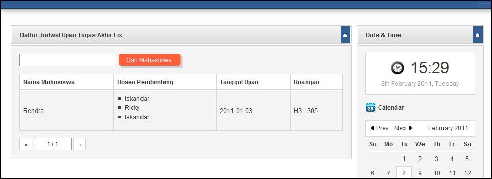 Contoh Aplikasi Penjadwalan Ujian Tugas Akhir Kuliah 