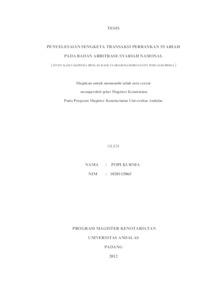 Penyelesaian sengketa ekonomi dan bisnis. Penyelesaian Sengketa Transaksi Perbankan Syariah Pada Badan Arbitrase Syariah Nasional Study Kasus Dapenda Dengan Bank Syariah Mandiri Dan Pt Indo Sari Prima Document Repository Universitas Andalas